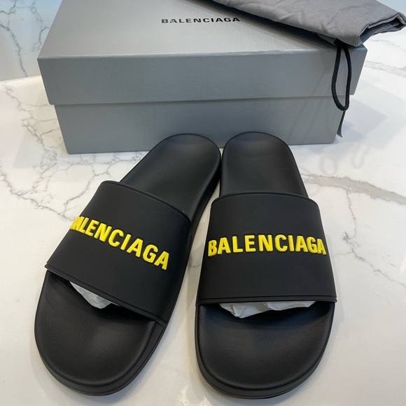 Balenciaga Mens Logo Rubber Pool Slides 42/9 - Picture 2 of 12